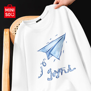 名創(chuàng)優(yōu)品（MINISO）重磅T恤男長袖2025秋季新款純棉圓領(lǐng)內(nèi)搭上衣男生春秋打底衫衣服 白色(折紙飛機(jī)) S 165(男女同款)
