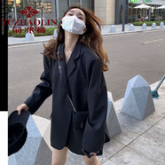 俞兆林小西裝女oversize黑色西裝外套女春秋季韓版感寬松休閑廓形小西服 黑色 L 【建議120-140斤】