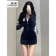 熒蒂（YINGDI）美式復古連帽拉鏈衛(wèi)衣女春秋季新款感外套休閑套裝連衣裙子 休閑套裝 M