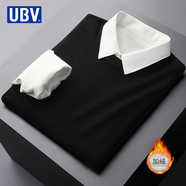 UBV襯衫領(lǐng)假兩件針織衫男士毛衣翻領(lǐng)打底衫秋季新款保暖休閑加絨內(nèi)搭 白領(lǐng)黑色*加絨 XL （建議120-145斤）