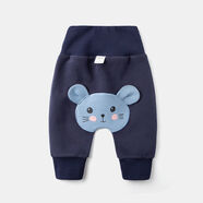 小巧狐2026秋冬新款小童PP褲休閑褲子男女寶寶印花加絨褲兒童哈倫褲YDF 1988藏青鼠（春秋） 90