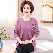 俞兆林（YUZHAOLIN）中老年女裝中年媽媽春秋新款上衣兩件套女早春中老年針經(jīng)典款式 玫紅色 M (建議90-100斤)