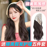 興福堂頭巾發(fā)箍假發(fā)深棕色60cm 假發(fā)女長(zhǎng)發(fā)一體自然仿真假發(fā)頭套 