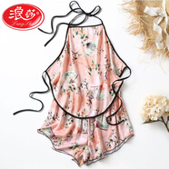 浪莎（LangSha）冰絲睡衣式成人肚兜古風(fēng)貼身內衣女200斤露背性感碎花家居服套裝 橙色碎花 M