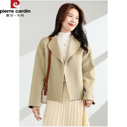 皮爾卡丹（pierre cardin）2025新款流行秋冬短款雙面羊毛大衣女小個(gè)子黑色毛呢西裝小外套 香草綠 S