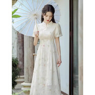 妍莉芬（yanlifen）茶歇法式顯瘦連衣裙女裝夏季2025年新款新中式收腰溫柔長(cháng)裙子夏天 722杏色 M