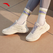 安踏跳繩鞋輕質(zhì)跑鞋女鞋網(wǎng)面透氣輕便減震休閑跑步鞋厚底增高運動(dòng)鞋 【跳繩鞋】象牙白7778-2 37.5