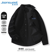 真維斯（Jeanswest）高級感襯衫男春秋季男生日系字母燈芯絨長(cháng)袖外套青少年休閑上衣
