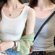 她風采高彈潮流螺紋吊帶背心女春夏秋防走光內(nèi)搭修身外穿打底無袖上衣女 白色+灰色 L（80-110斤）