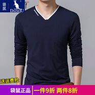 袋鼠（DAISHU）優(yōu)質(zhì)純棉長(cháng)袖t恤男V領(lǐng)秋冬款簡(jiǎn)潔百搭休閑純色中青年體恤純色 藏青67 XXXL/185