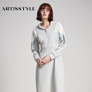 ARTiSSTYLE斯玳女裝2024秋季新款 灰白藍(lán)拼色連帽衛(wèi)衣裙AS2117011-065 拼色 38