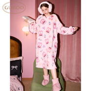果殼（Gukoo）睡裙女冬季保暖舒適小兔子卡通滿(mǎn)印甜美女士家居服睡裙可外穿D 小兔子滿(mǎn)印睡裙 M