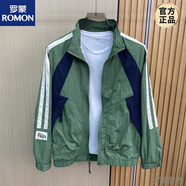 羅蒙歐洲站春秋季新款男士夾克潮流時尚條紋拼接撞色開衫立領(lǐng)拉鏈外套 綠色  XL