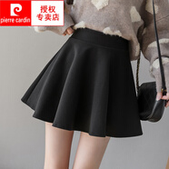 皮爾卡丹（pierre cardin）蓬蓬半身裙女秋冬季2025年新款PU皮裙高腰A字顯瘦傘裙打底短裙子 黑色毛呢款 XL