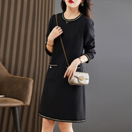 桂雪格小香風(fēng)長(cháng)袖連衣裙女中長(cháng)款2024年春秋裝新款韓版時(shí)尚百搭打底裙子 黑色 M （80-110斤）