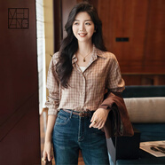 美洋（MEIYANG）格雷特襯衫雅丹風(fēng)色織格紋撞色寬松長(cháng)袖襯衣時(shí)尚氣質(zhì)休閑長(cháng)袖襯衫 卡其色 M