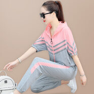 慕之美時(shí)尚運動(dòng)套裝女夏季薄款寬松蝙蝠衫闊袖五分袖長(cháng)褲休閑套裝兩件套 皮粉-兩件套 XL(適合110斤-120斤)