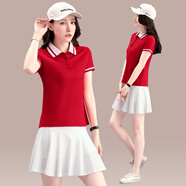 布倫茨諾夏季羽毛球服套裝女網(wǎng)球服運動套裝裙新款短袖褲裙休閑棒球裙球衣 XY9655紅衣白裙 女XL/110-120斤