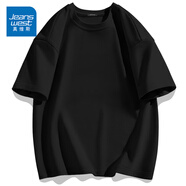 真維斯（Jeanswest）高級(jí)灰300g重磅短袖t恤夏季男女潮牌半袖oversize美式打底體恤衫 黑色(純色) L (175) (體重130-150斤)