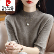 皮爾卡丹（pierre cardin）2025秋裝短袖T恤女半高領(lǐng)春秋百搭中袖小衫純色針織打底衫薄上衣 深駝色 L 建議105-115斤