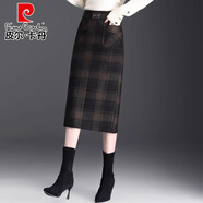 皮爾卡丹（pierre cardin）針織開叉一步裙格子半身裙2025秋冬新款高腰顯瘦中長(zhǎng)款直筒包臀裙 綠格 毛呢冬款 4XL 腰圍2尺5/適合141-150斤