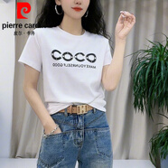 皮爾卡丹（pierre cardin）2025夏新款女士短袖t恤純棉短款上衣修身顯瘦體恤小眾女裝洋氣質(zhì) 白色 2XL (建議130斤-145斤)