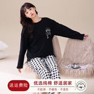 馨愛百年睡衣女春秋長袖純棉韓版休閑寬松全棉女士套頭家居服可外穿套裝 BC20804 L