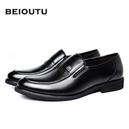 北歐圖（BEIOUTU）男鞋商務(wù)休閑鞋圓頭套腳英倫軟面皮西裝正裝皮鞋 1716 黑色 38
