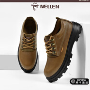 名郎（MELLEN）男鞋新款頭層牛皮西裝大頭皮鞋柔軟舒適商務(wù)休閑鞋工裝鞋 卡其色 41