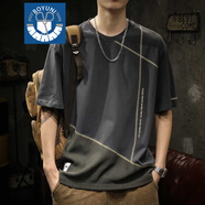 博羽尼（BOYUNI）高端歐洲站短袖t恤男夏季寬松大碼男士穿搭潮流圓領(lǐng)半袖純棉體恤 深灰色 L 【適合125-145斤】