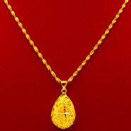 越南沙金項鏈女24k純金色正品仿真鎖骨鏈999久不掉色鍍金吊墜首飾 水波鏈+水滴（送戒指耳釘）