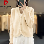 皮爾卡丹羊毛衫感法式薄款小香新款毛衣外套女短款小香風(fēng)針織衫開衫 米杏佳絨383 L