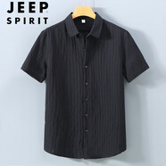 JEEP SPIRIT男士短袖襯衫夏季薄款日系文藝休閑百搭寬松襯衣純色半袖防曬上衣 吉普黑色 【1505】 2XL 吉普
