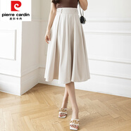 皮爾卡丹（pierre cardin）a字半身裙女春秋韓版OL職業(yè)收腰過膝中長裙寬松顯瘦遮跨大擺裙子 米杏色 M