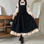 Lauaird寬松大碼胖mm300斤學(xué)院風(fēng)連衣裙女秋冬裙子套裝黑色背帶裙兩件套 黑色背帶裙 2XL 建議140-160斤