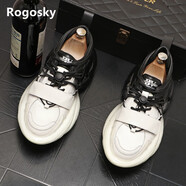 Rogosky香港潮牌休閑運動(dòng)鞋秋季拼色個(gè)性老爹鞋男式厚底增高飛船鞋ins 黑白標準版 38 皮鞋碼