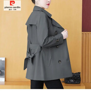 皮爾卡丹（pierre cardin）女裝風(fēng)衣女士春秋季新款韓版時(shí)尚休閑百搭中長(cháng)款外套女大衣 深灰色 M 建議100斤以下