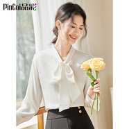 品彩（PinCai）長袖襯衫女職場穿搭氣質(zhì)通勤襯衣飄帶蝴蝶結(jié)雪紡襯衫 PW17CS178