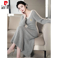 皮爾卡丹（pierre cardin）洋氣加厚毛衣針織連衣裙女秋冬季2025新款感氣質(zhì)打底裙配大衣 灰色 L 【105-115斤】