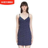 BM連衣裙2025夏季新款女上衣V領(lǐng)吊帶小碎花裙子藍(lán)色碎花連衣裙 藏青碎花 均碼