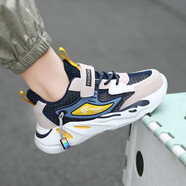 李寧熱男童運動(dòng)鞋2026秋冬季新款雙網(wǎng)透氣兒童鞋中大童跑步鞋學(xué)生網(wǎng)面 深藍單網(wǎng) 36