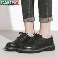 卡帝樂鱷魚 CARTELO 英倫風(fēng)復(fù)古小皮鞋女系帶單鞋 KDLYJ-WF031 黑色 38 