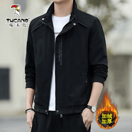 啄木鳥(niǎo)外套男士夾克春秋季新款商務(wù)休閑風(fēng)工裝茄克衫免燙抗皺立領(lǐng)上衣服 2110#黑色 加絨 M (建議85-100斤)