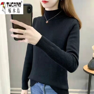 啄木鳥（TUCANO）羊毛衫女秋冬加絨毛衣女一體絨內(nèi)搭大尺碼半高領(lǐng)羊毛針織打底 黑色【常規(guī)款】 L 建議(105-120斤)