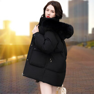 俏婷朵羽絨服女中長款女士輕薄外套新品秋冬季真毛領(lǐng)白鴨絨韓版時(shí)尚女式 7779黑色（狐貍毛領(lǐng)） XL（建議125斤140斤）