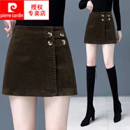 皮爾卡丹（pierre cardin）燈芯絨短褲女秋冬外穿2025新款時尚顯瘦褲洋氣a字短假兩 深棕色 M 100斤以內(nèi)