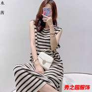 范哲莎【精選夏季新品】裙子夏天仙女小個(gè)子新款連衣裙韓版慵懶風(fēng)寬松顯 黑白條紋 M (建議100斤-110斤)
