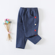 初心果女童褲子女寶春裝2024新款兒童仿牛仔褲女孩洋氣長(cháng)褲0-6歲休閑褲 草莓花朵2681（純棉95%） 66cm