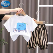 迪士尼（Disney）童裝男童夏裝短袖套裝2024洋氣女寶寶衣服潮兒童時髦帥氣兩件套 套裝[白色]百世可愛 110 建議身高[105左右]