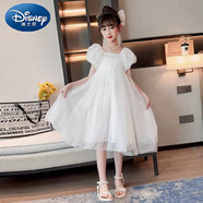 迪士尼（Disney）女童仙女裙2024夏季新款氣質(zhì)白色網(wǎng)紗長(zhǎng)裙公主裙禮服大裙擺連衣裙 【白色】 【拍下同款頭紗】 110